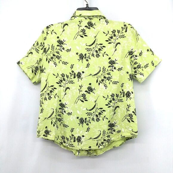 c.b. collections Shirt Womens Size M Green Floral Short Sleeve Lined Button Up - Picture 4 of 7